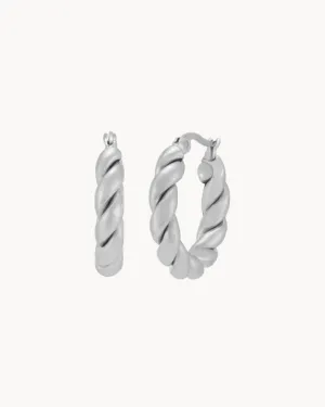 Croissant Hoop Earrings, Silver