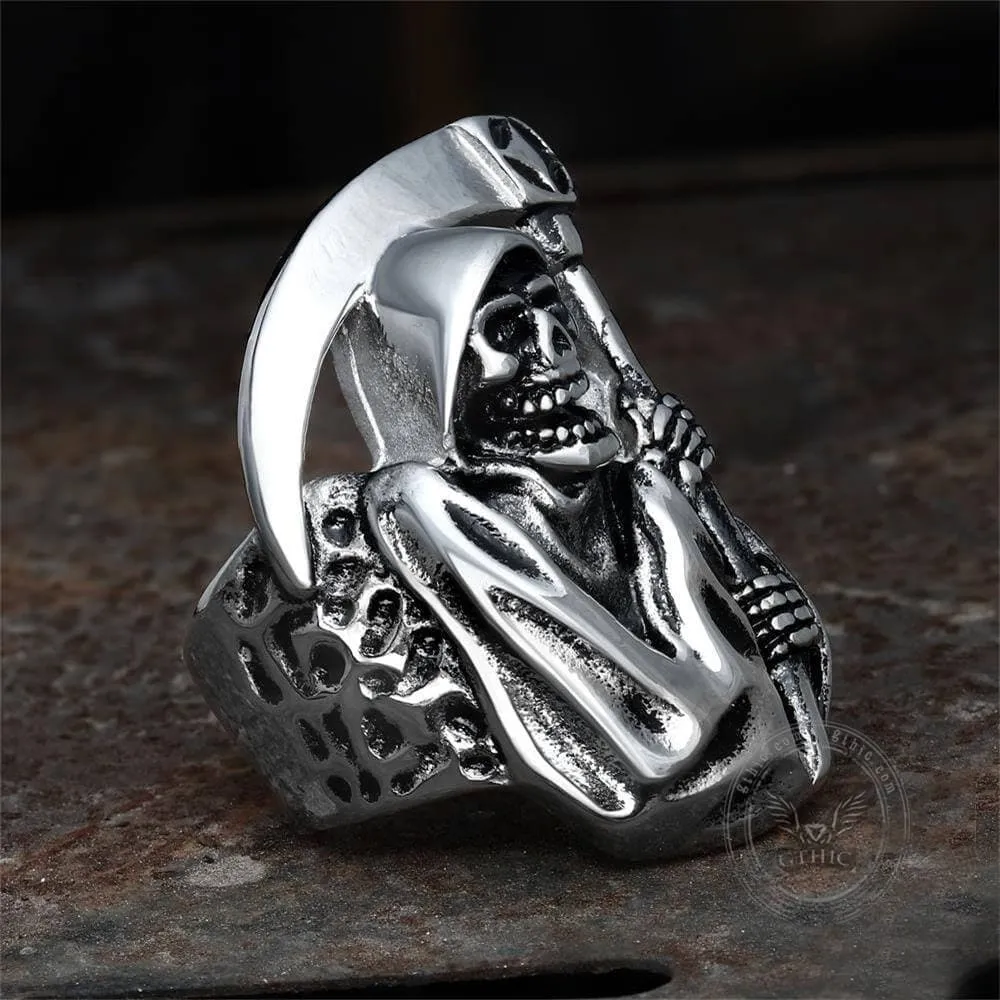 Death Sickle Stainless Steel Skull Ring