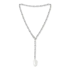 Decus baroque cultured freshwater pearl drop on chunky white gold chain