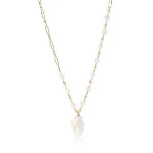 Decus large baroque 'fireball' cultured freshwater pearl drop on long gold chain