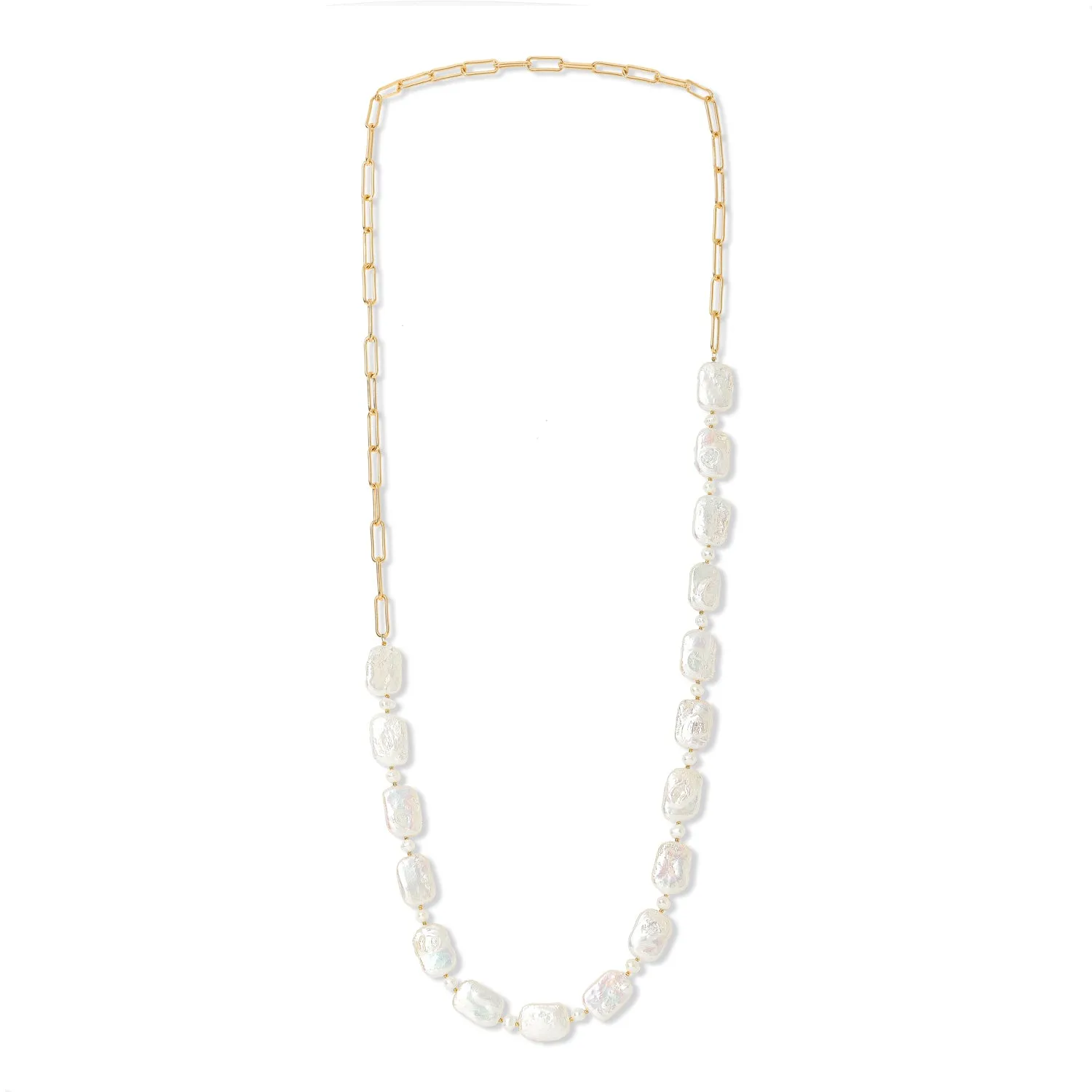 Decus oblong keishi pearl necklace with gold plate chain