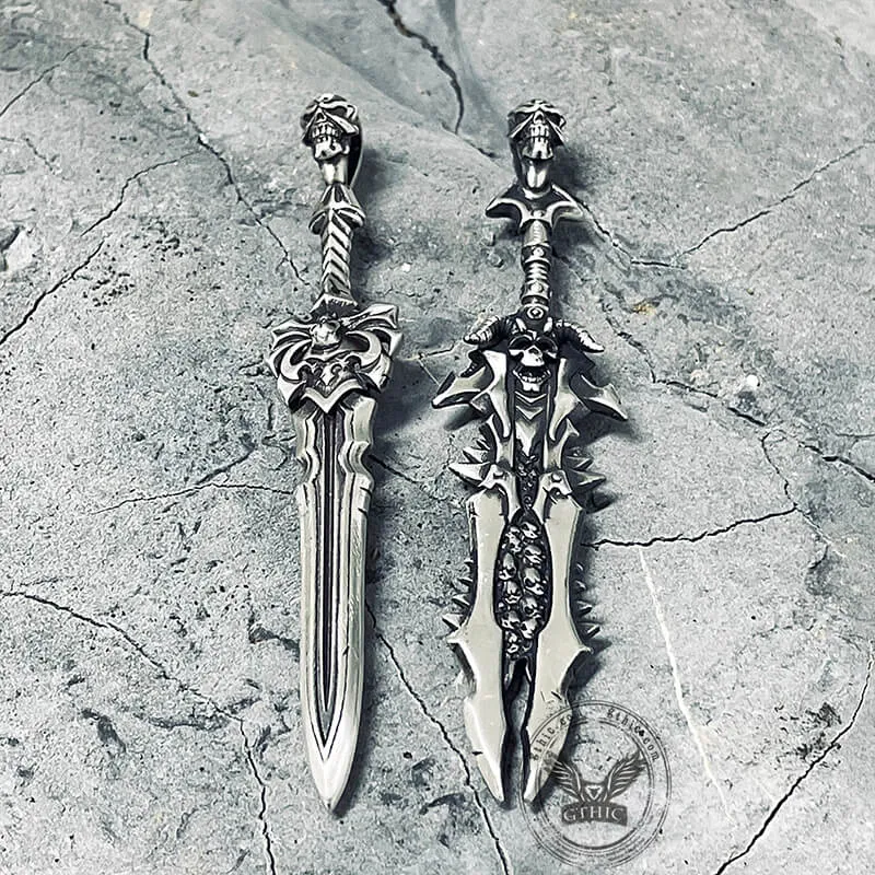 Demon Skull Sterling Silver Sword Weapon Pendant