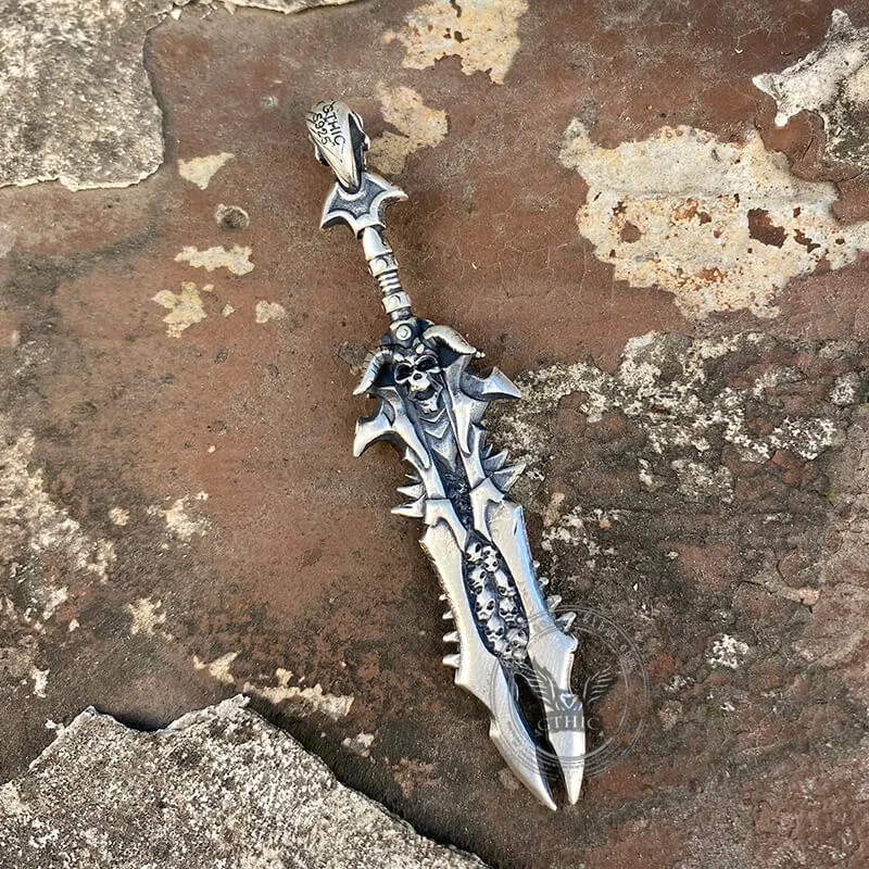 Demon Skull Sterling Silver Sword Weapon Pendant