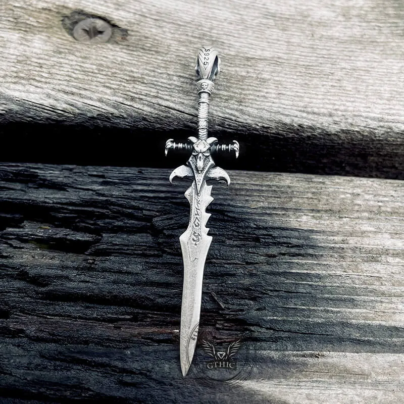 Demon Skull Sterling Silver Sword Weapon Pendant