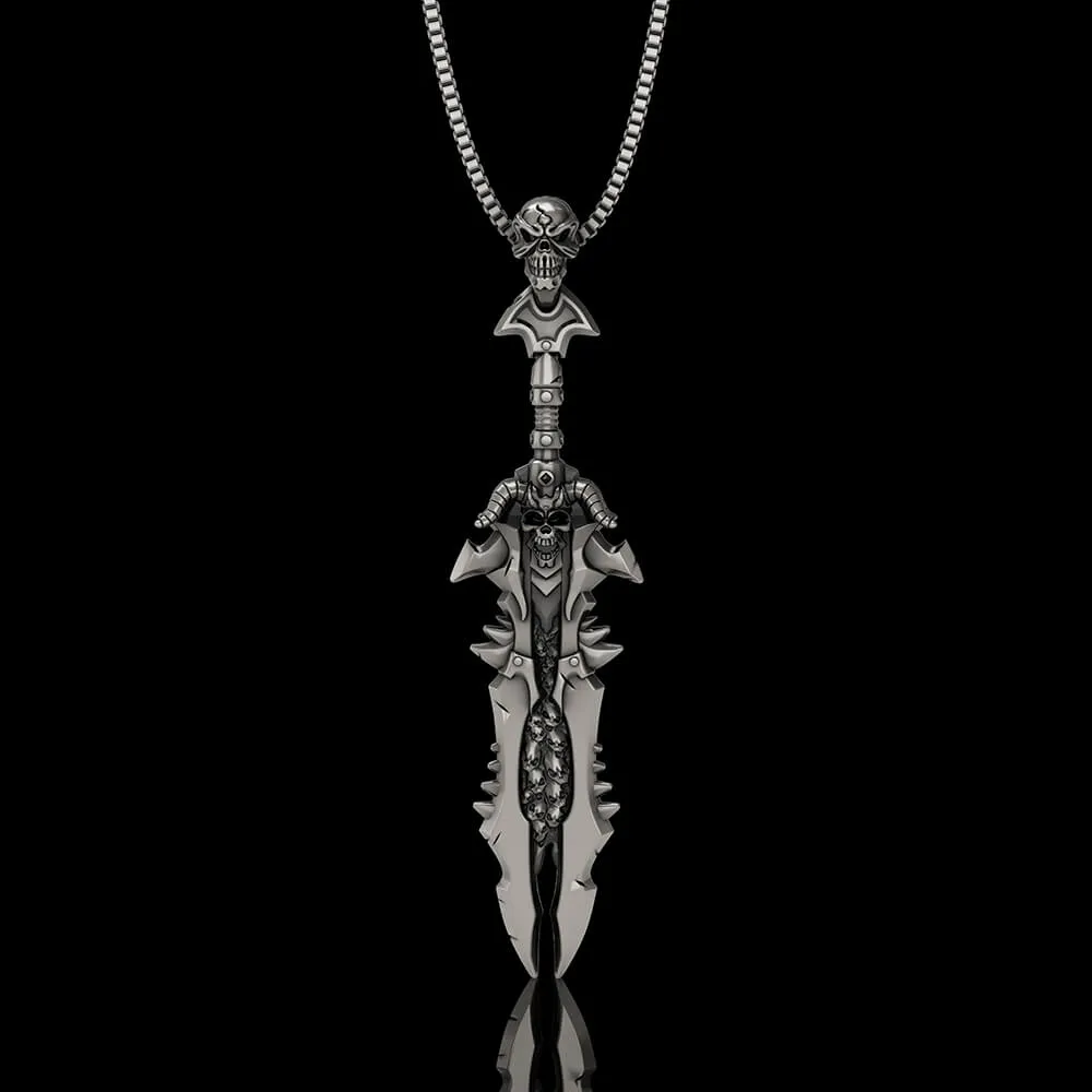 Demon Skull Sterling Silver Sword Weapon Pendant