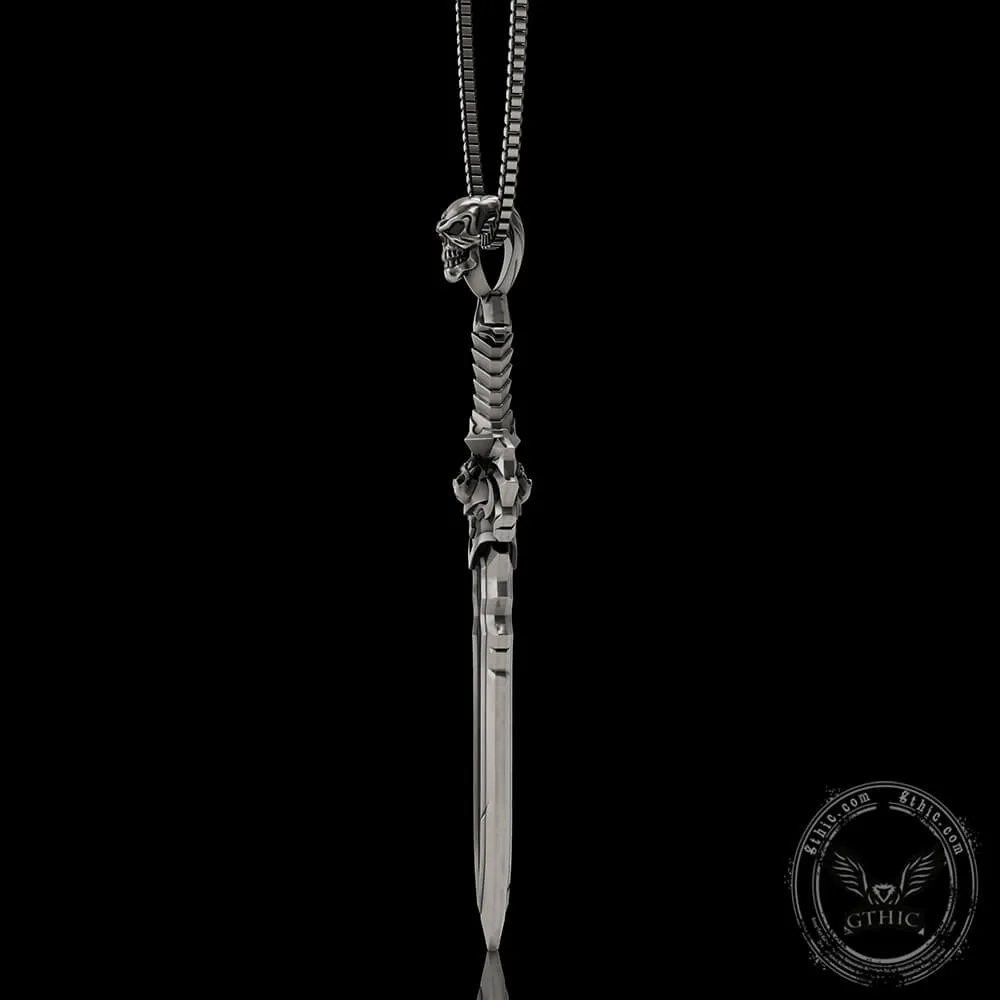 Demon Skull Sterling Silver Sword Weapon Pendant