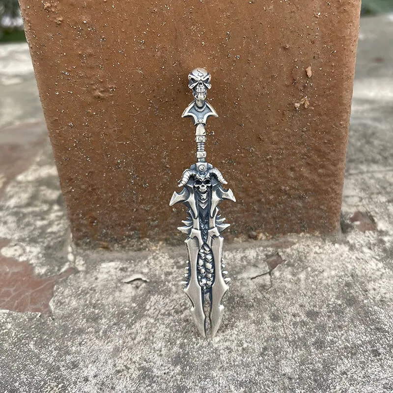 Demon Skull Sterling Silver Sword Weapon Pendant