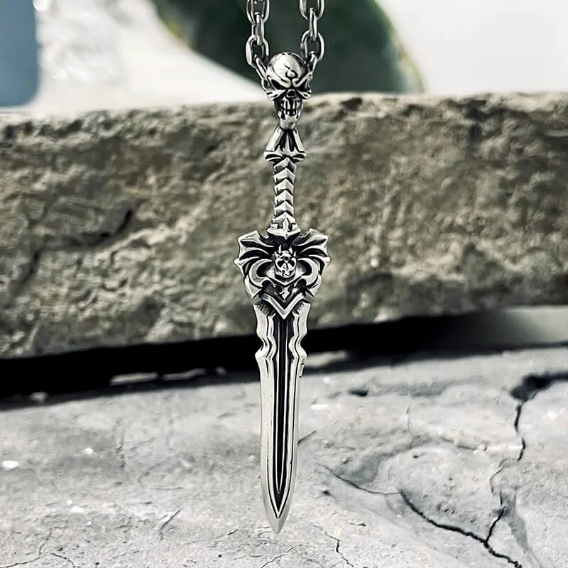 Demon Skull Sterling Silver Sword Weapon Pendant