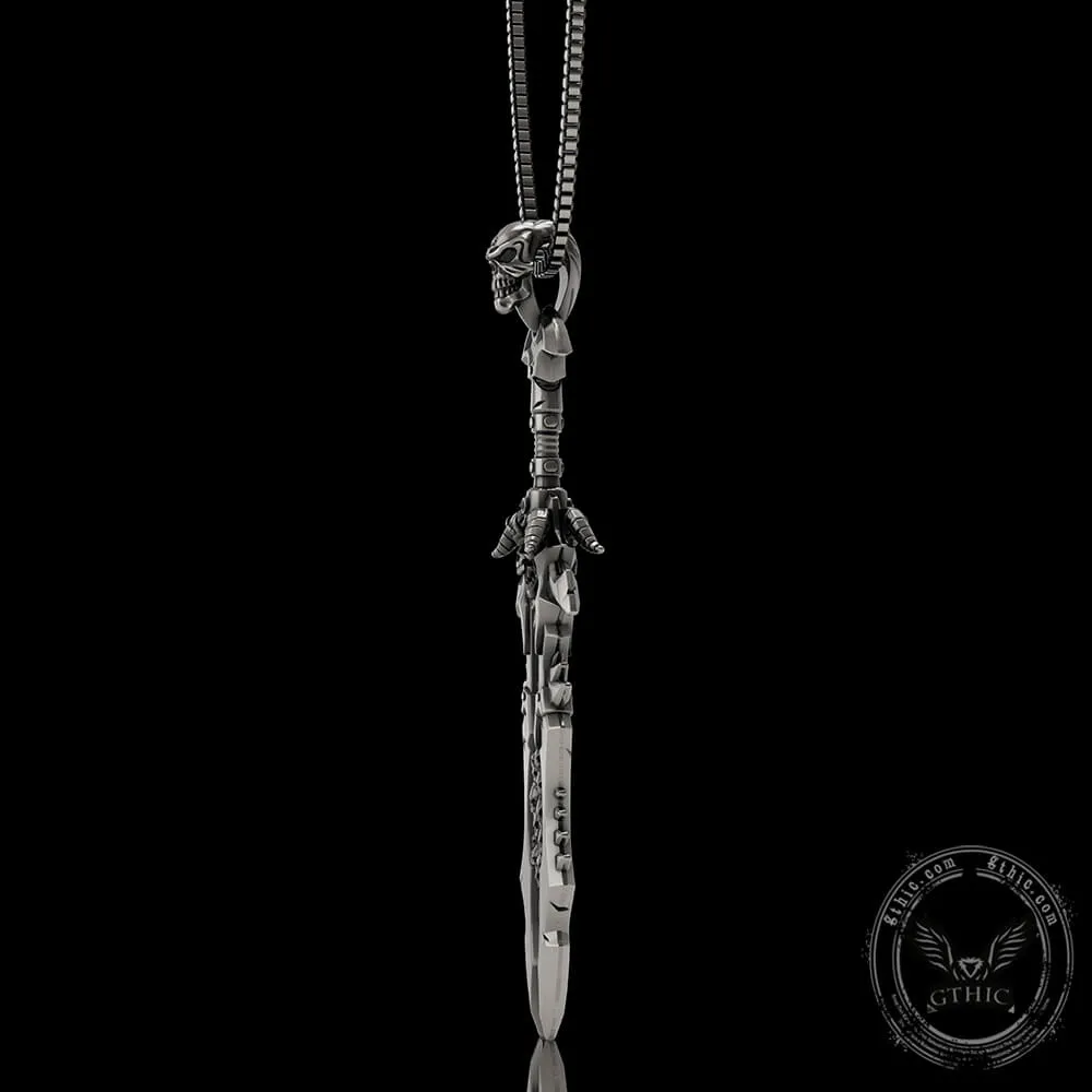 Demon Skull Sterling Silver Sword Weapon Pendant