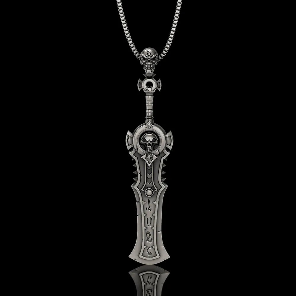 Demon Skull Sterling Silver Sword Weapon Pendant