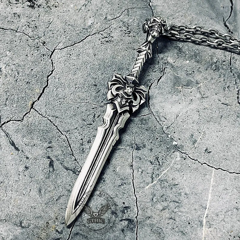 Demon Skull Sterling Silver Sword Weapon Pendant