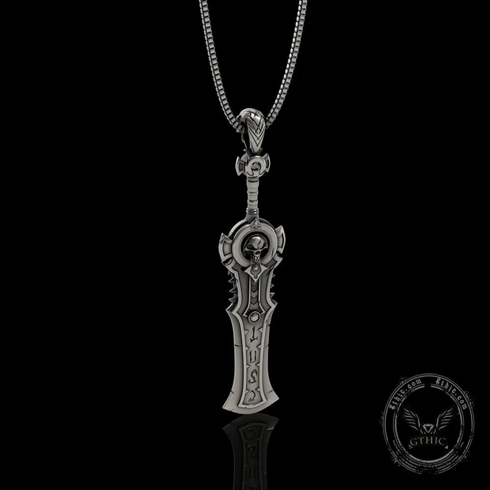 Demon Skull Sterling Silver Sword Weapon Pendant