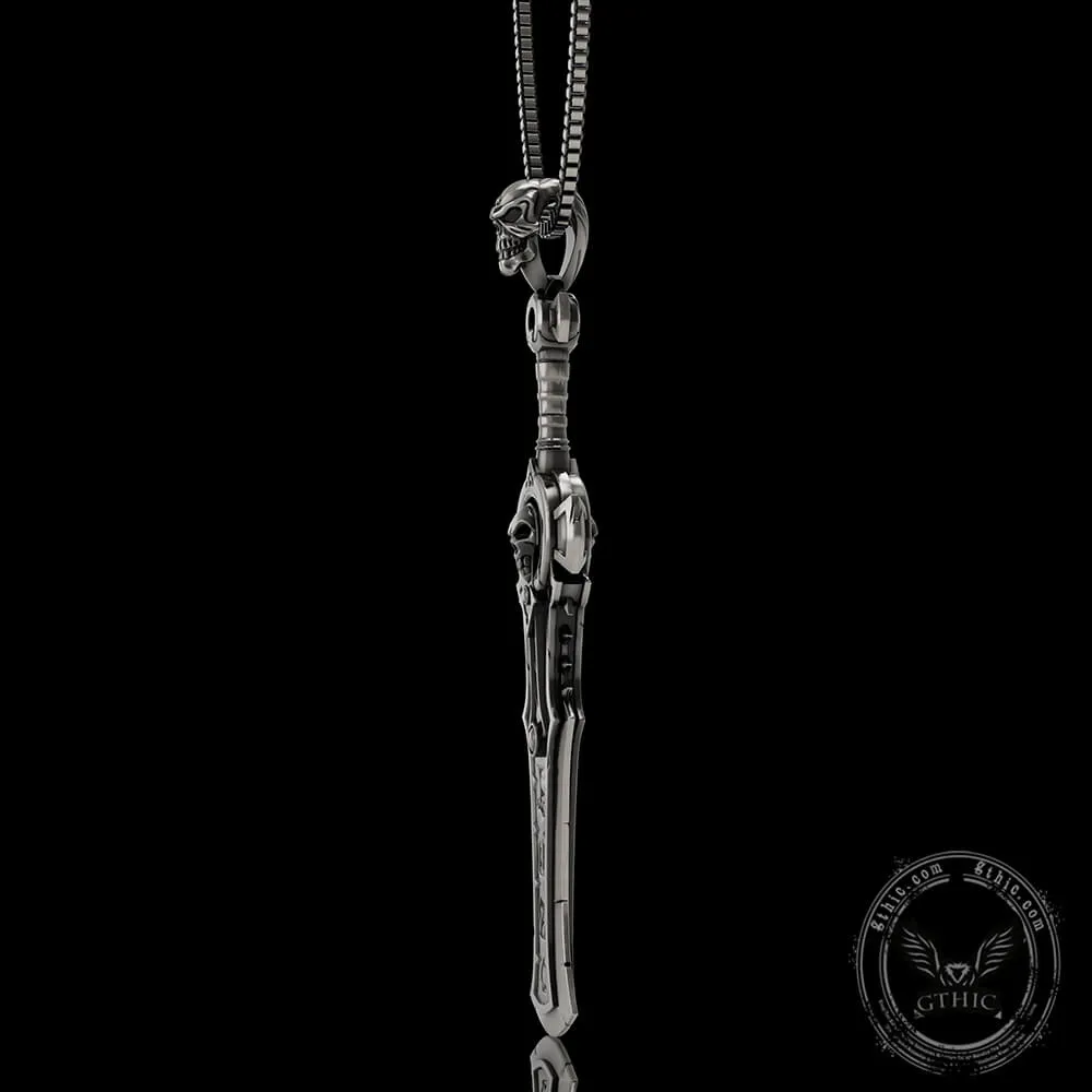 Demon Skull Sterling Silver Sword Weapon Pendant