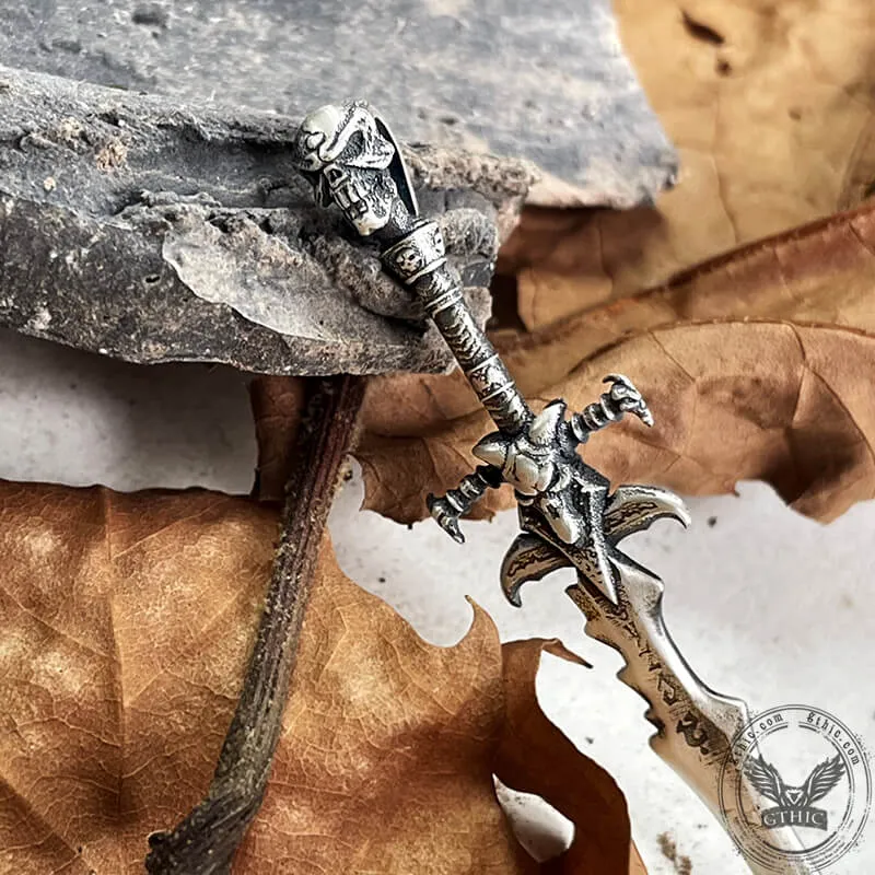 Demon Skull Sterling Silver Sword Weapon Pendant