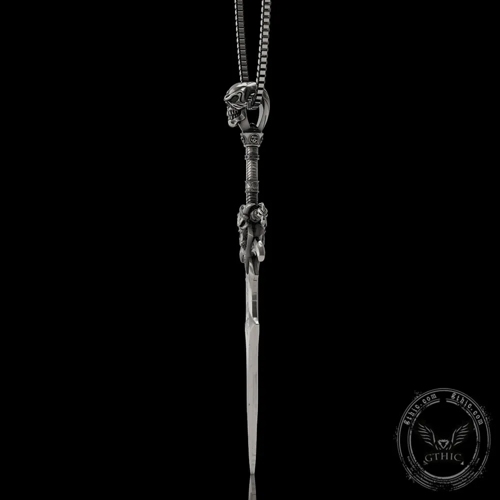 Demon Skull Sterling Silver Sword Weapon Pendant