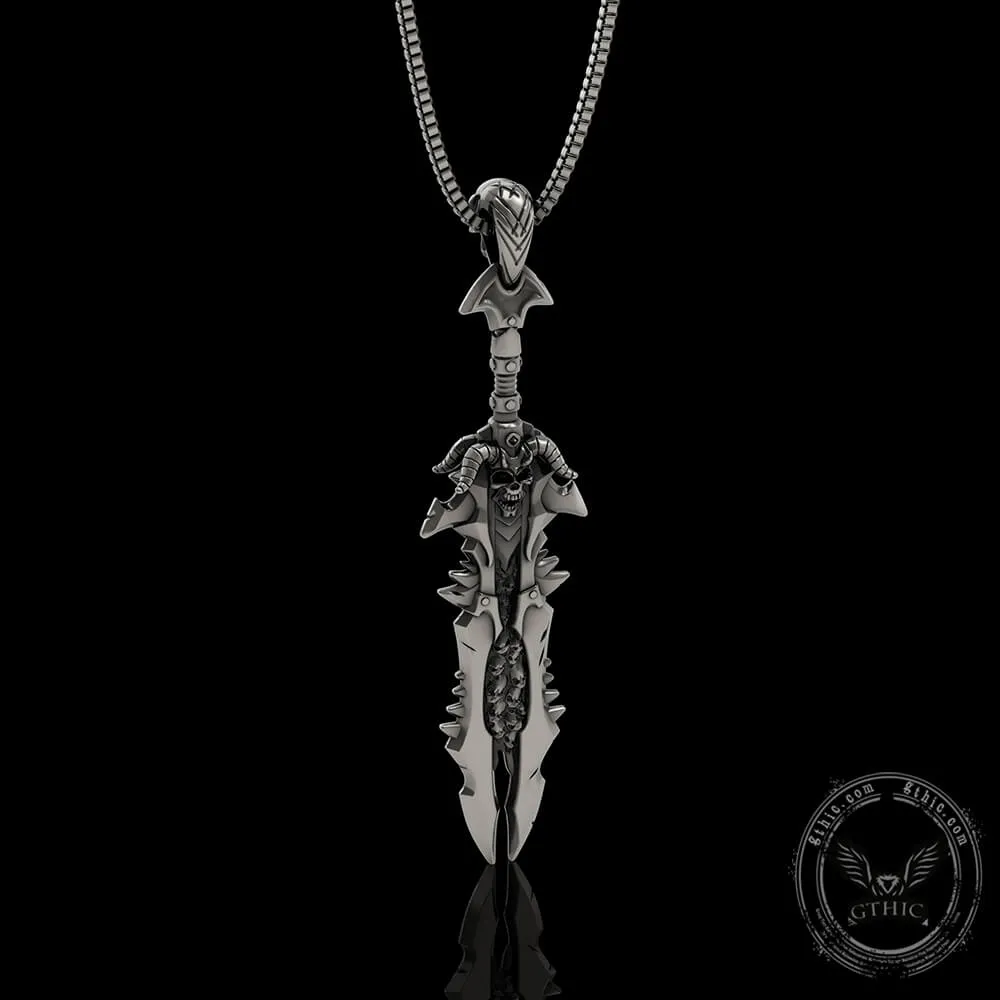 Demon Skull Sterling Silver Sword Weapon Pendant