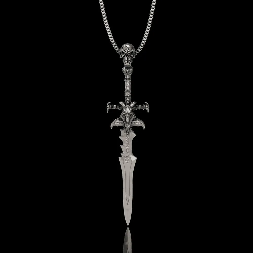 Demon Skull Sterling Silver Sword Weapon Pendant