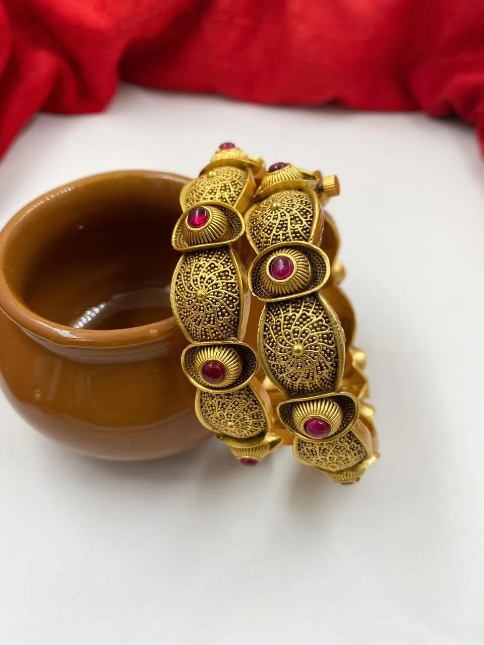 Designer Gold Plated Antique Golden Bangles For Ladies By Gehna Shop