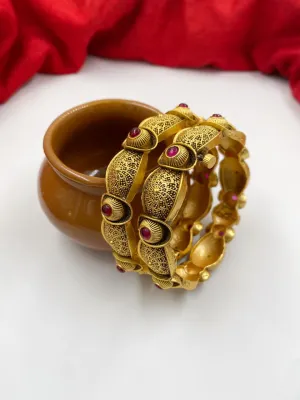 Designer Gold Plated Antique Golden Bangles For Ladies By Gehna Shop