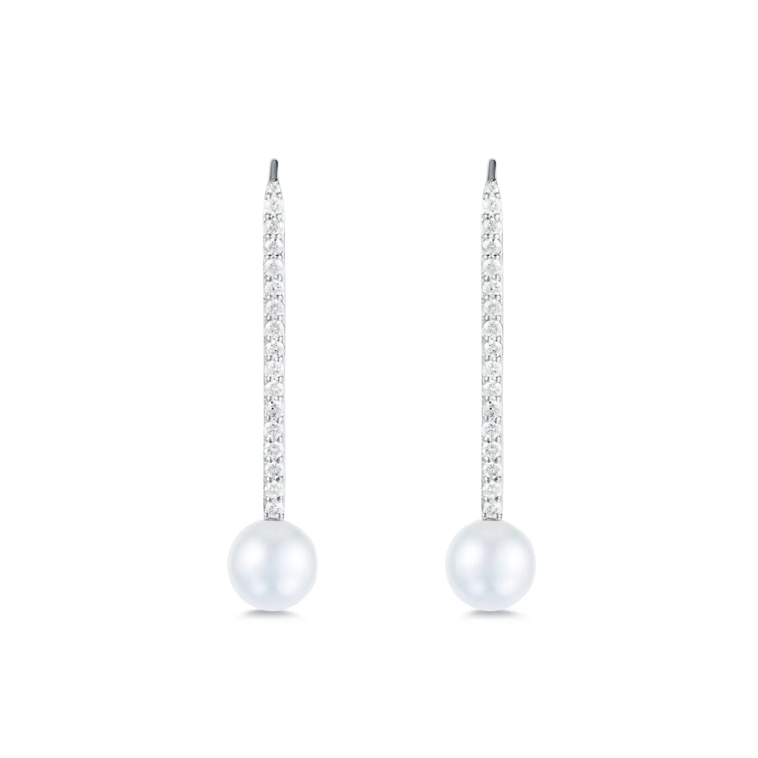 Diamond Pearl Stick Earrings