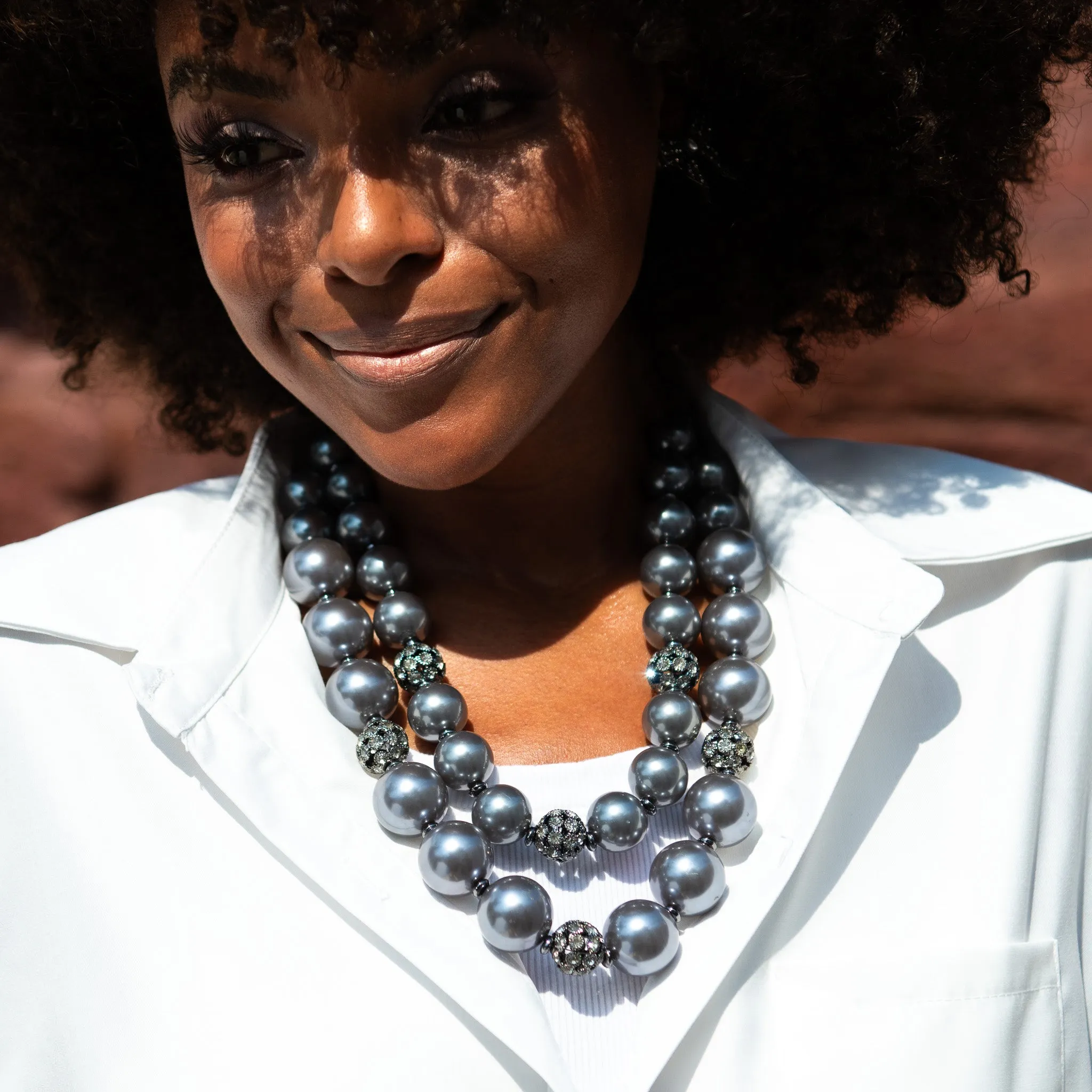 Diamonique Pearl Statement Necklace - Gray