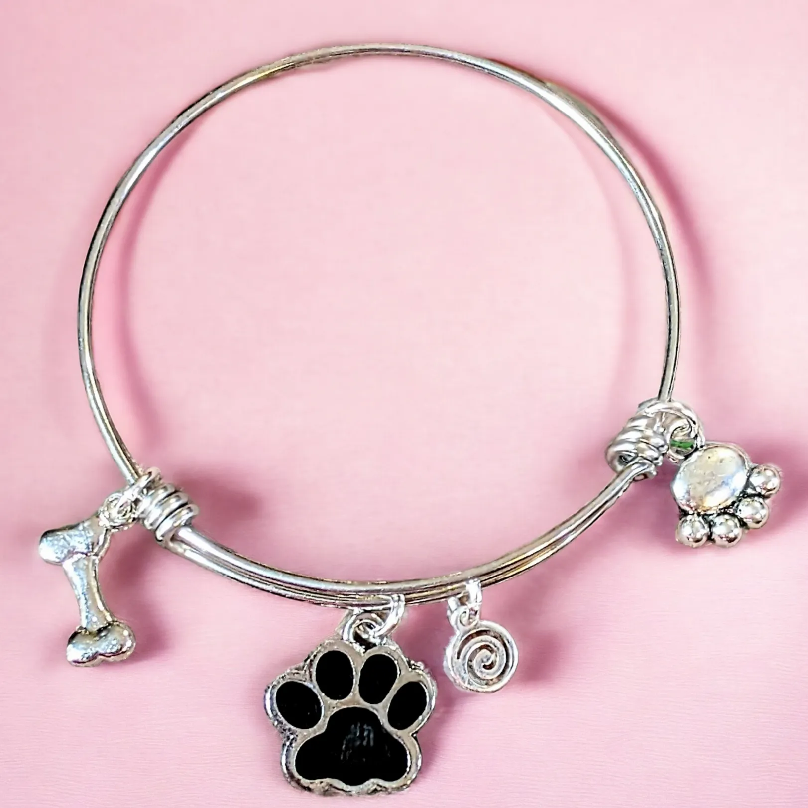 Dog Lover's Bracelet,  ADJUSTABLE Wire Charm BANGLE