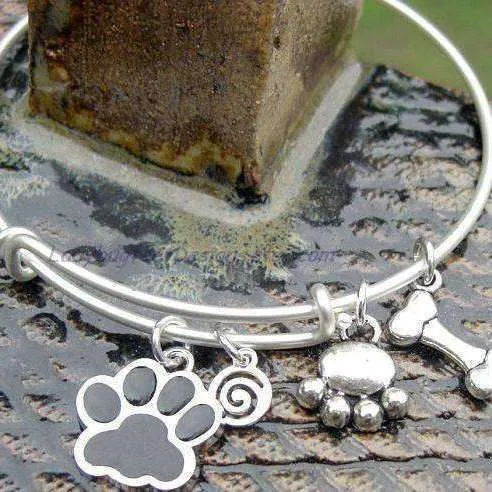 Dog Lover's Bracelet,  ADJUSTABLE Wire Charm BANGLE