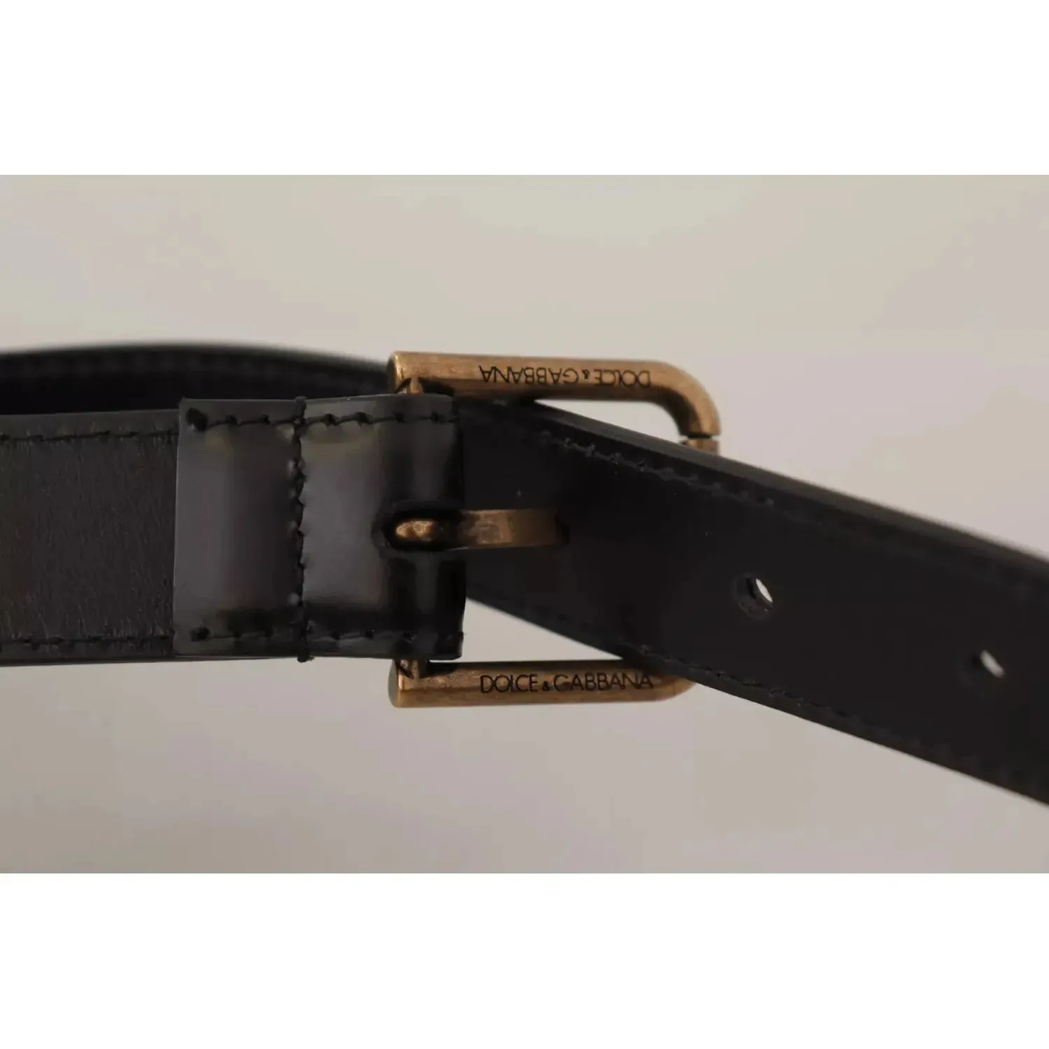 Dolce & Gabbana Black Classic Calf Leather Vintage Metal Buckle Belt