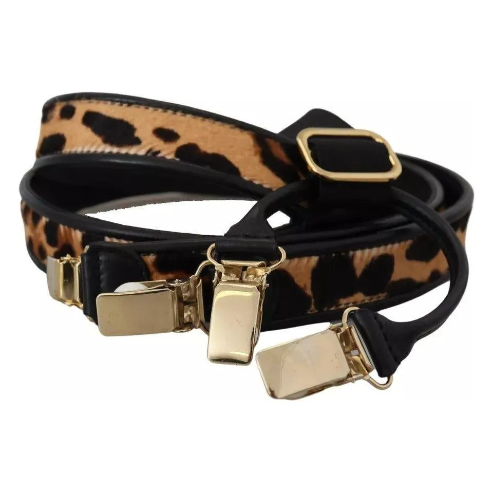 Dolce & Gabbana Brown Leopard Gold Clips Women Suspender Belt