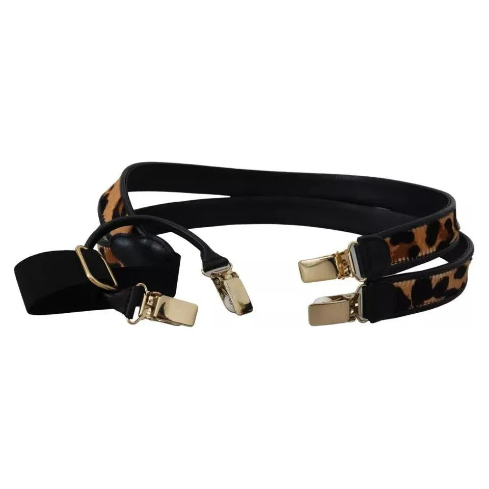 Dolce & Gabbana Brown Leopard Gold Clips Women Suspender Belt