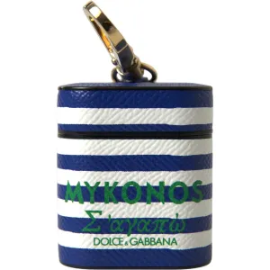 Dolce & Gabbana Chic Blue Striped Leather Airpods Case