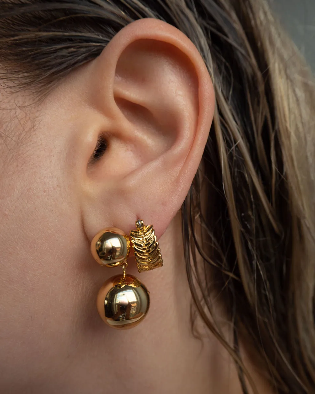 Double Ball Earrings- Gold