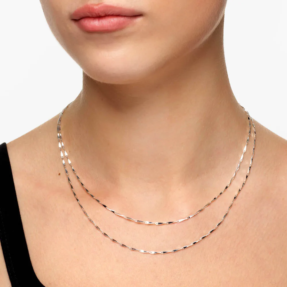 Double Twist Bar Link Chain Necklace in Silver