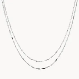 Double Twist Bar Link Chain Necklace in Silver