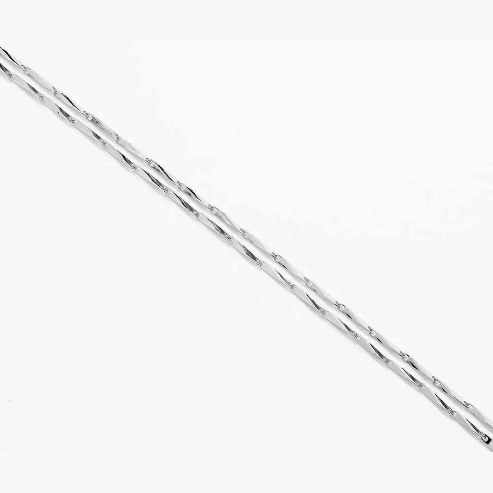 Double Twist Bar Link Chain Necklace in Silver