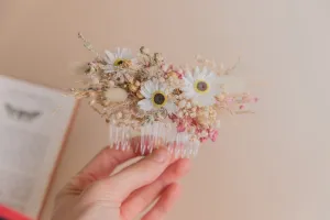 Dried Gypsophila & Daisies Bridal Hair Comb / Dried Lavender Wedding Hair Comb