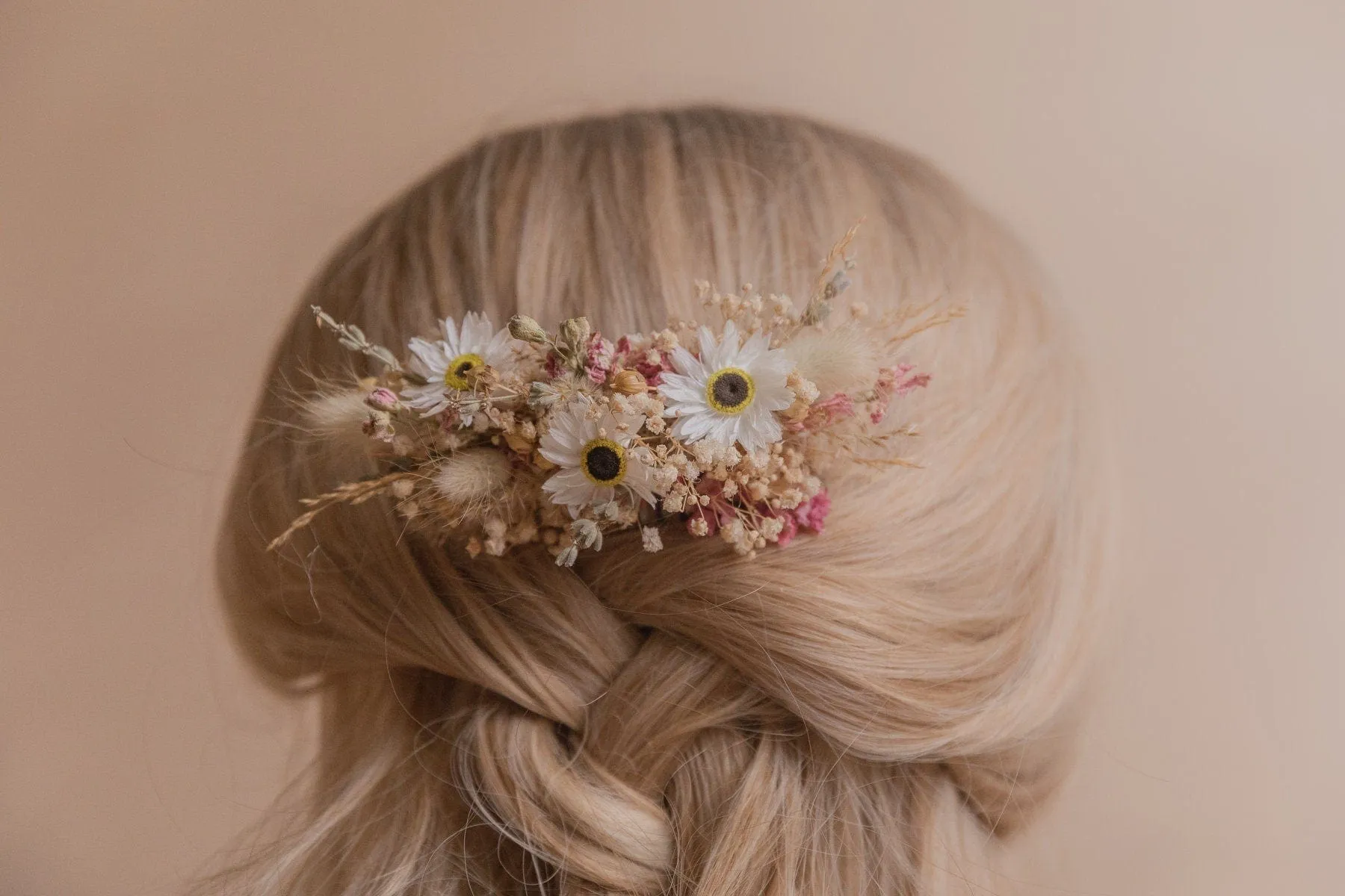 Dried Gypsophila & Daisies Bridal Hair Comb / Dried Lavender Wedding Hair Comb