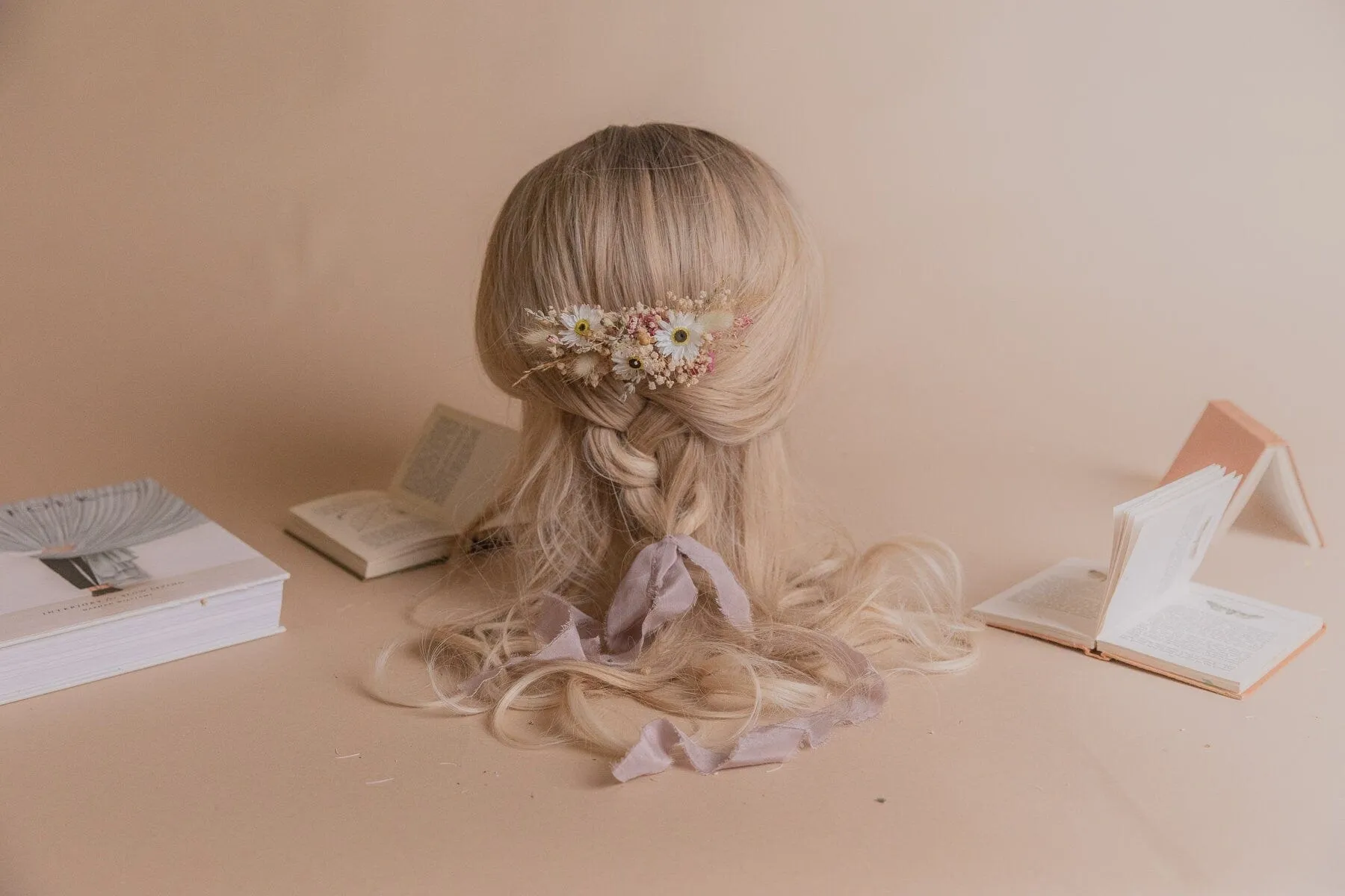 Dried Gypsophila & Daisies Bridal Hair Comb / Dried Lavender Wedding Hair Comb