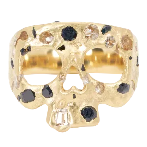 Extra Small Black & White Confetti Skull Ring - Made to Order