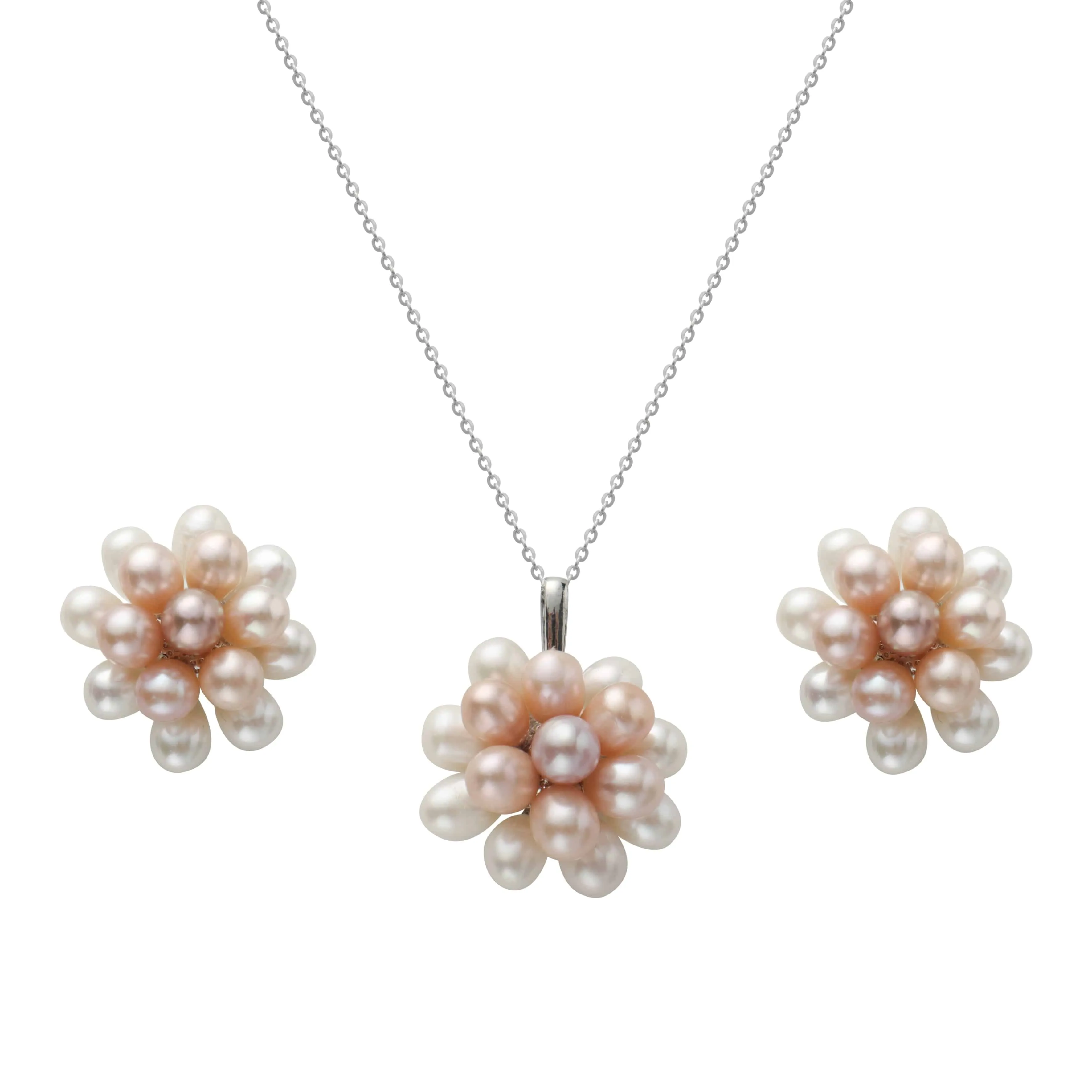 Floral Oval Pearl Set Necklace and Earrings (Purchase Individually)