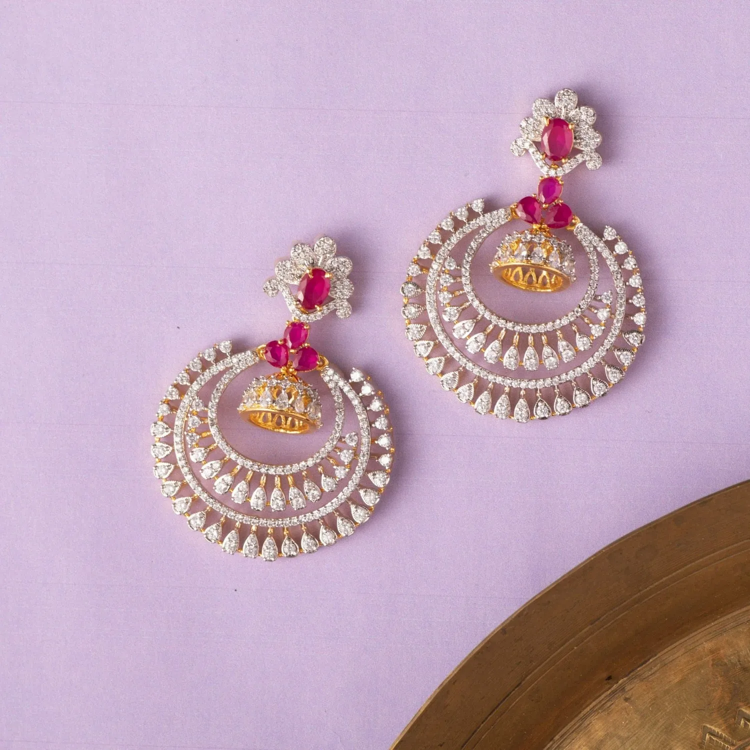 Floral Sparkle Jhumki Nakshatra CZ Chandbali Earrings