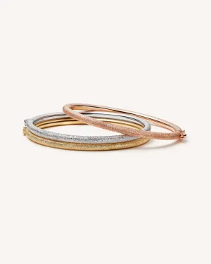 Florentine Finish Thick Bangle Set Mix Gold