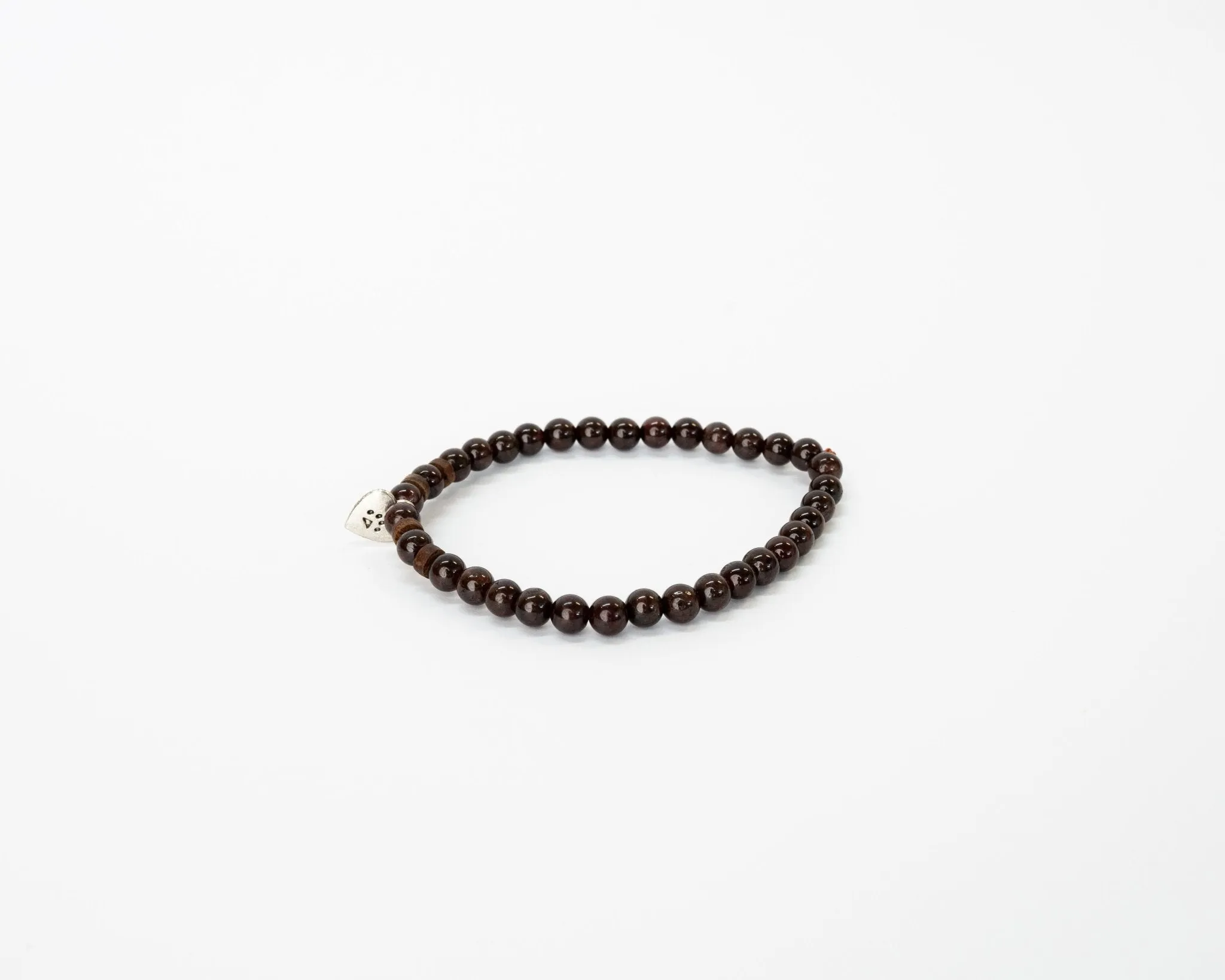 Garnet & Wooden Beads with Silver Charm Bracelet