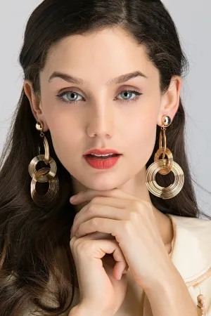 Gold Button Stud and Triple Spiral Drop Earrings