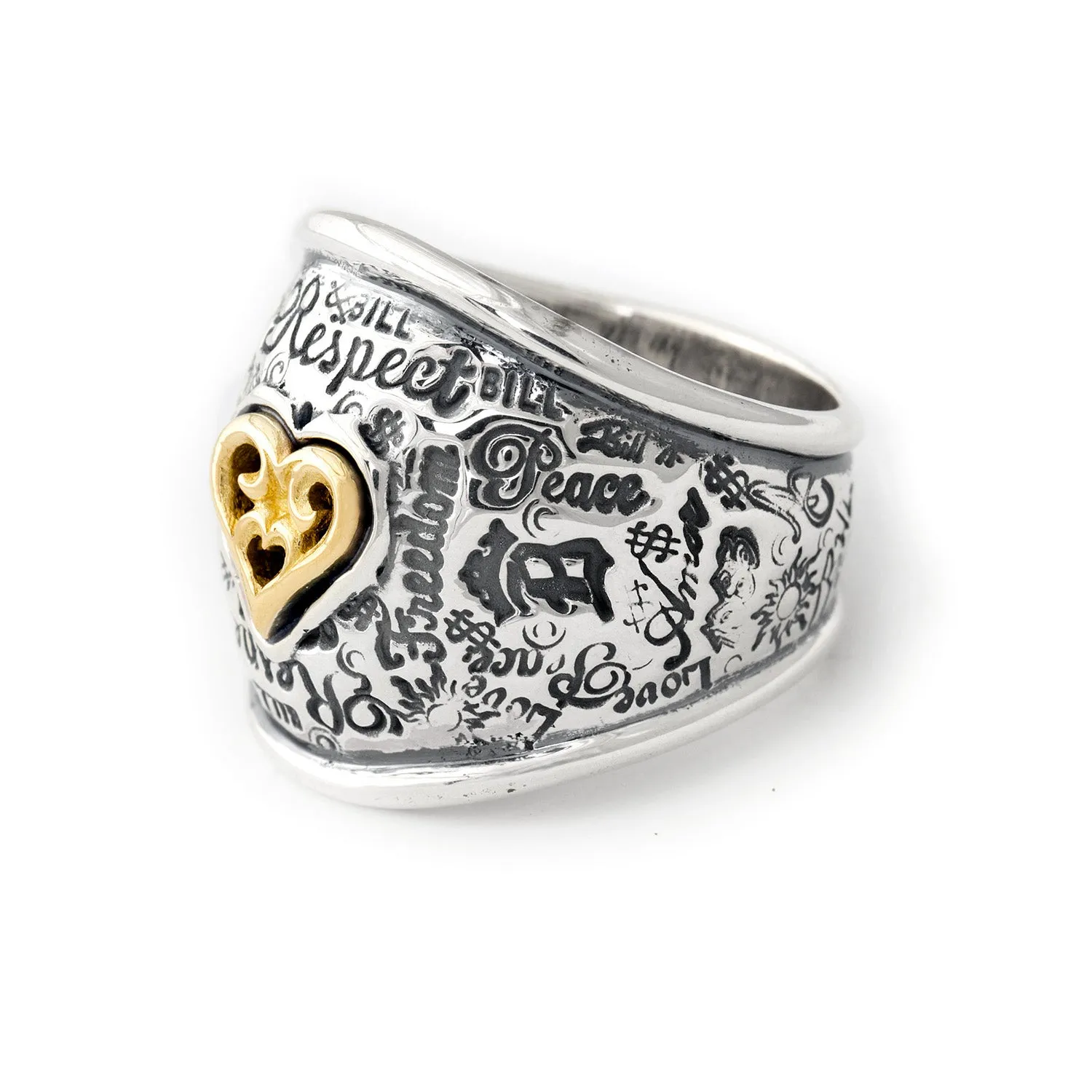 Graffiti Dome Ring with "SMALL HEART" Top