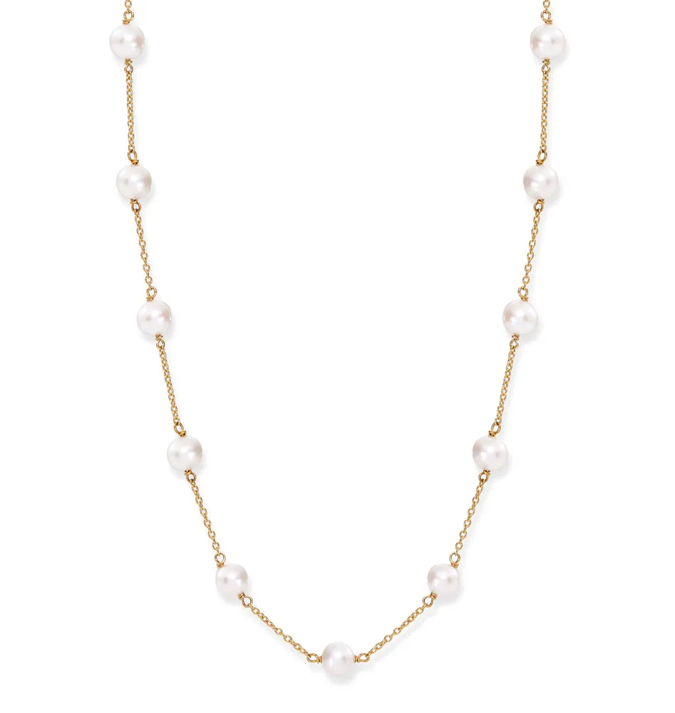 Gratia gold plated sterling silver chain necklace with cultured freshwater pearls