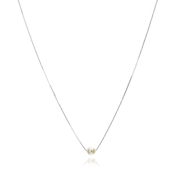 Gratia sterling silver chain with central white cultured freshwater pearl