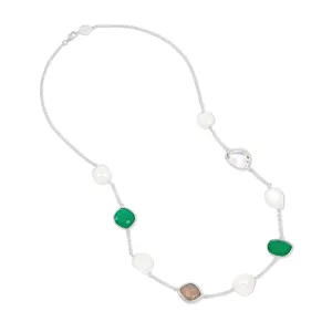 Green Gemstone & Baroque Pearl Pebble Necklace