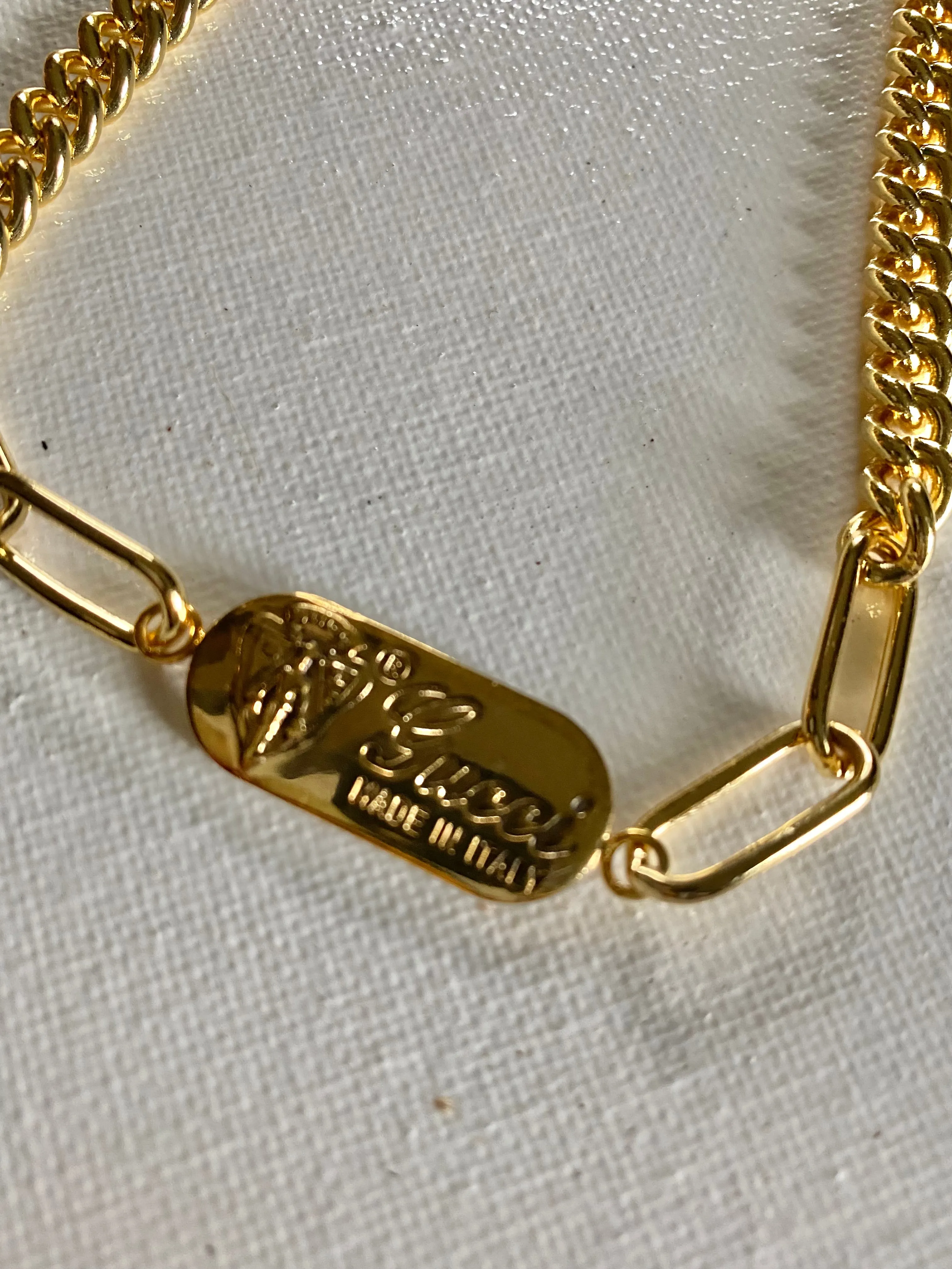 Gucci Tag Choker Necklace - Gold-Filled Mixed Chain with Toggle Clasp