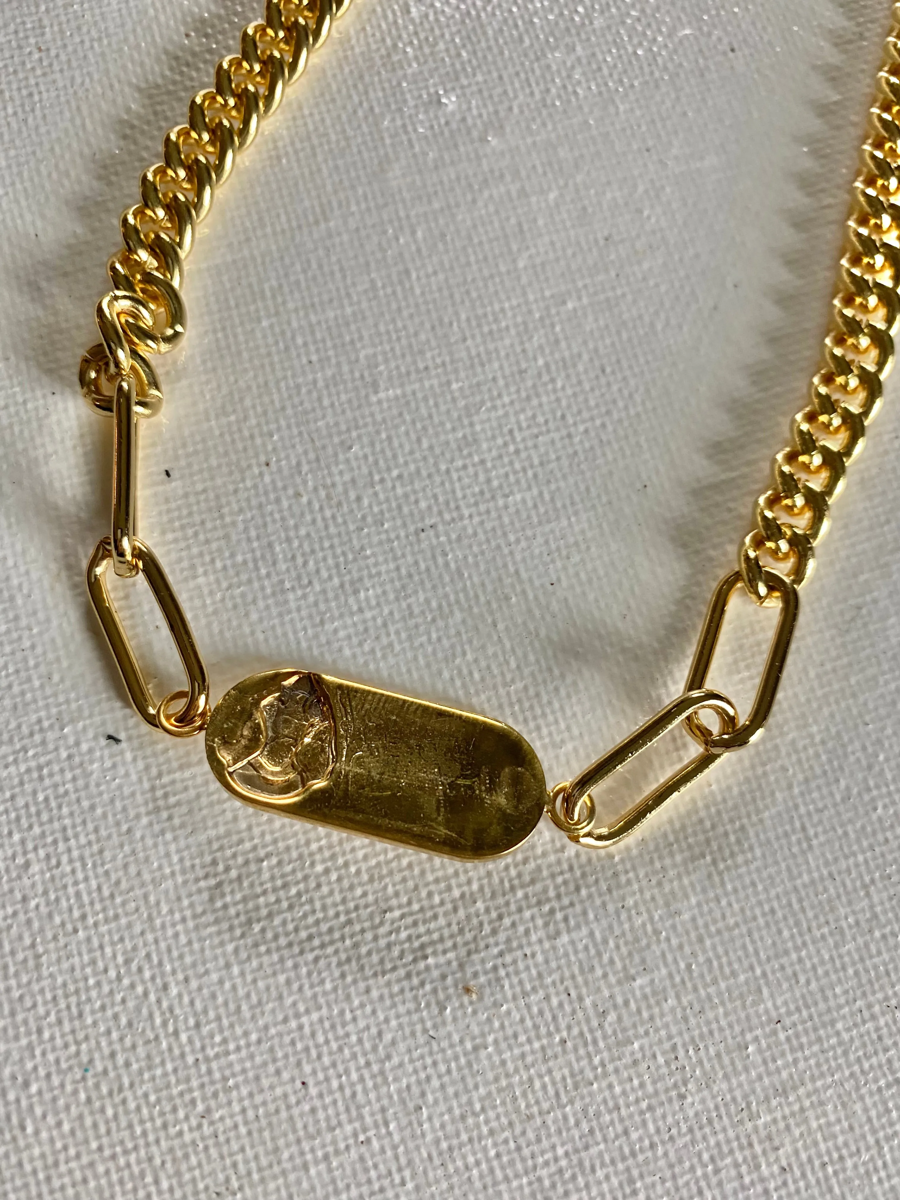 Gucci Tag Choker Necklace - Gold-Filled Mixed Chain with Toggle Clasp